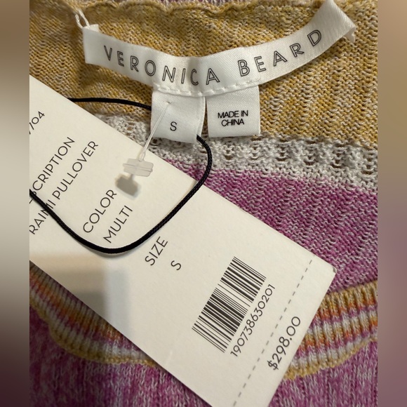 Veronica Beard Rami Pullover Sweater Small Multi Stripe Linen Cotton Ribbed $298 - Picture 4 of 6